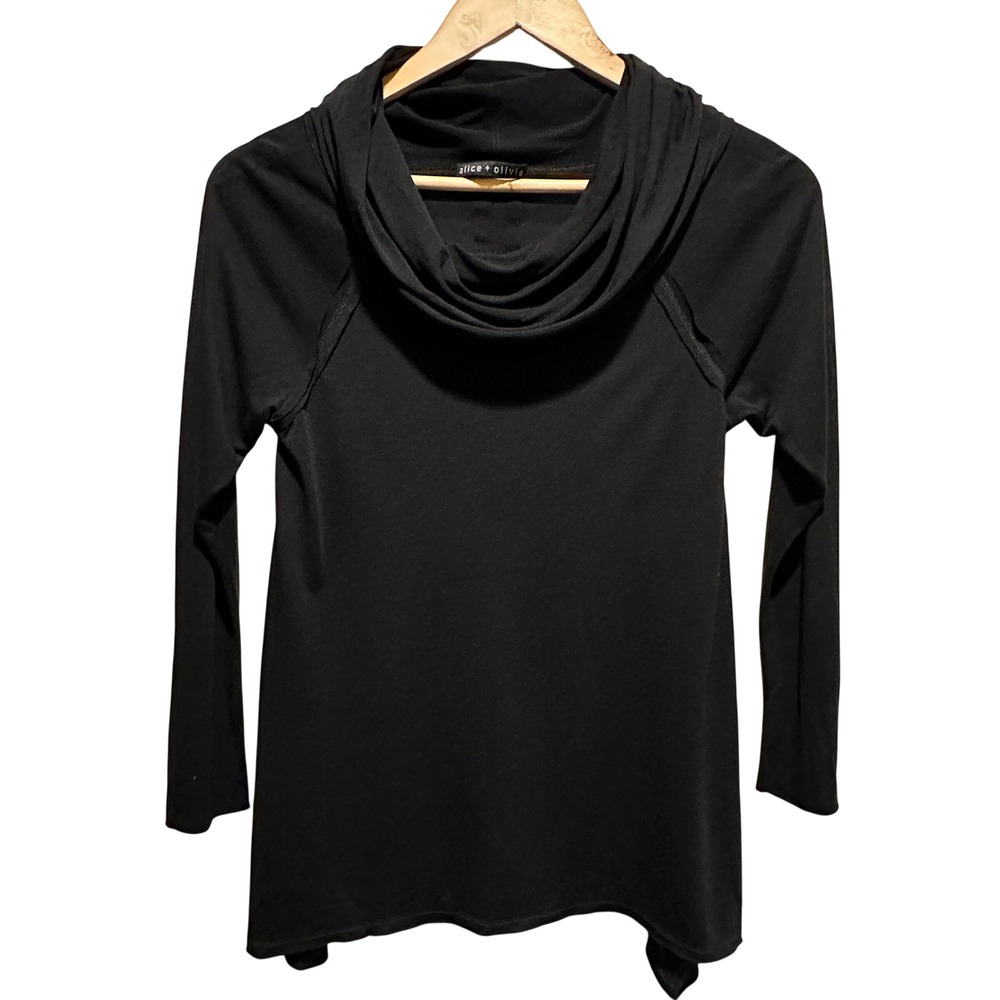 Alice + Olivia Cowl Neck Top Womens S Black Long Sleeve Modal Lightweight Tunic